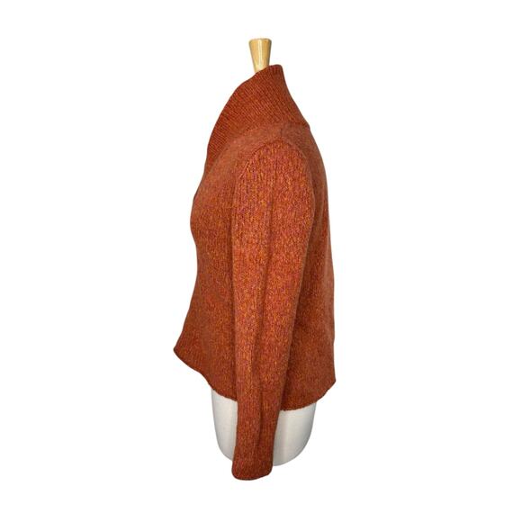 EILEEN FISHER Spice Orange Shawl Collar Merino Wool V-Neck Sweater Size Medium - Picture 2 of 10